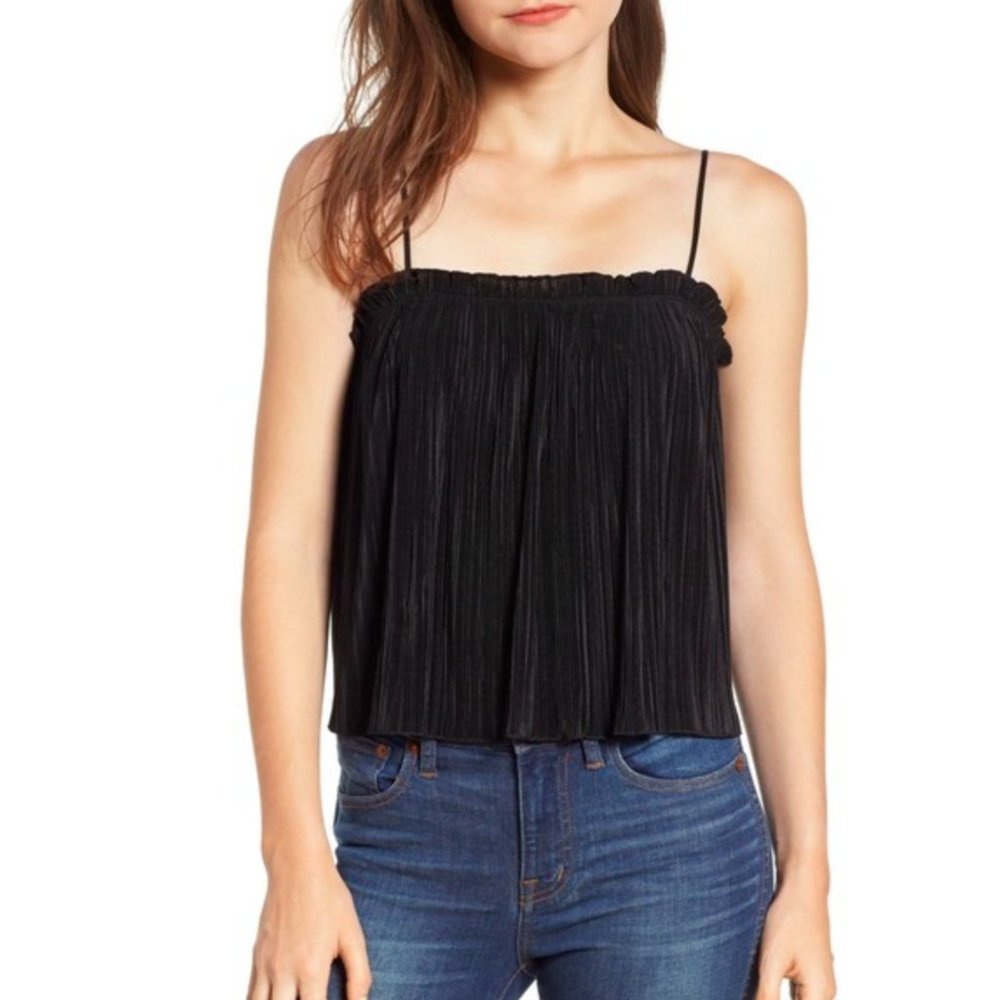 MADEWELL BLACK SLEEVELESS NICOLE PLEATED RUFFLE TOP TANK